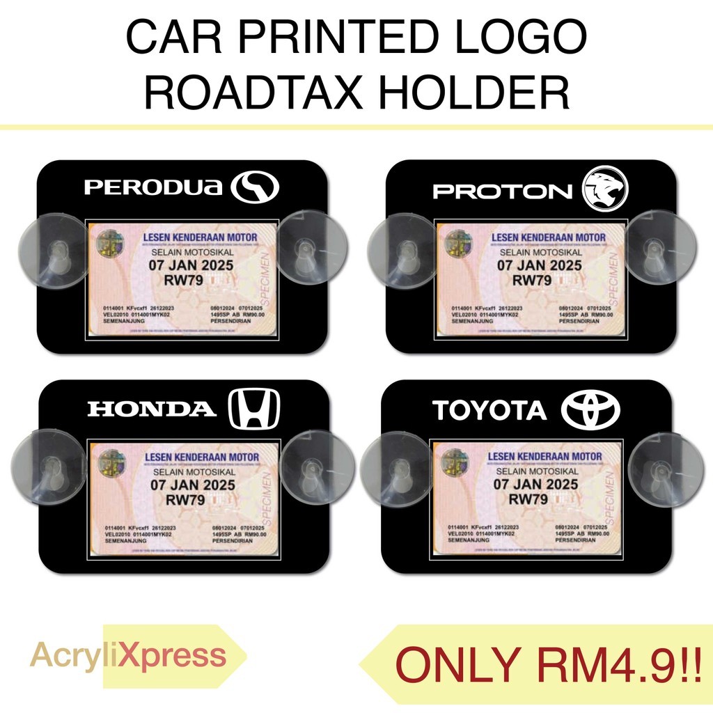 2024 New Roadtax Holder Acrylic Color With Suction Cup 2024 Version New Size Holder Proton Perodua