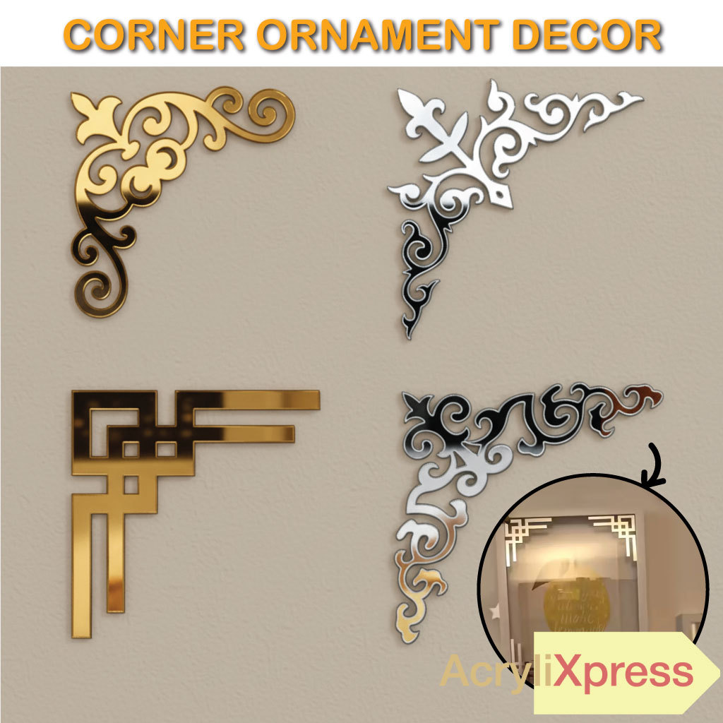 3D Corner Ornamnet Decor , Acrylic Mirror Door, Cabinet, Frame | Hiasan Cermin Pelekat Dinding DIY view 2