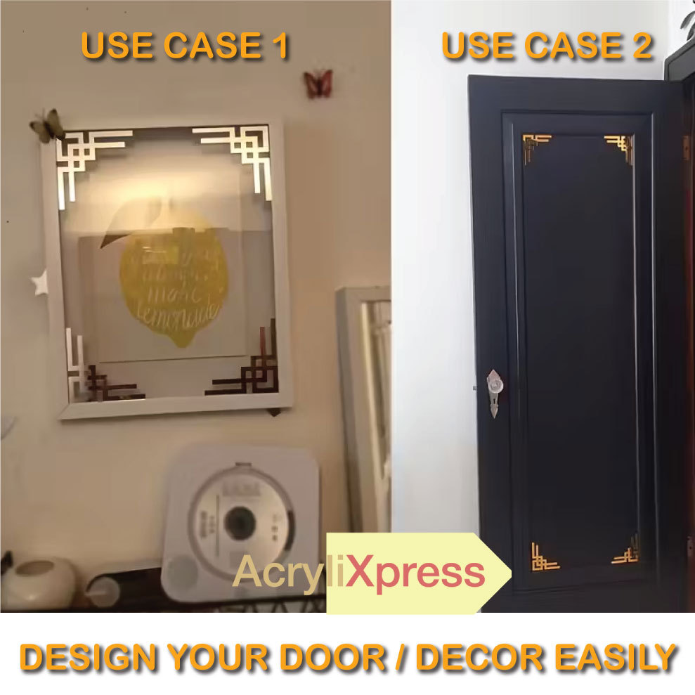 3D Corner Ornamnet Decor , Acrylic Mirror Door, Cabinet, Frame | Hiasan Cermin Pelekat Dinding DIY view 3