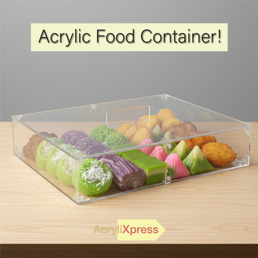 Acrylic Food Cover with Lid | Bekas Kotak Kuih Makanan Roti Donut