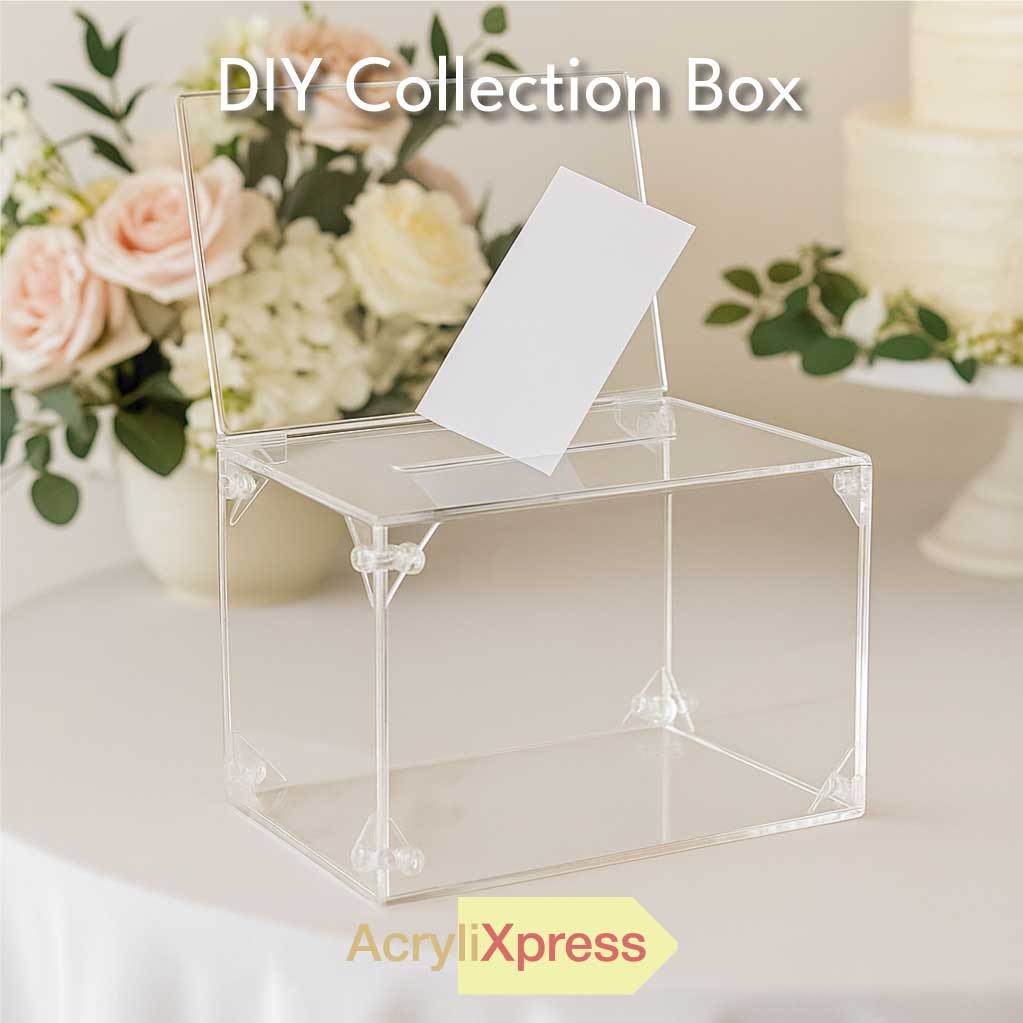 Acrylic Name Card Box / Donation Box with Lock Clear Ballot Box Tip Box for Fundraising