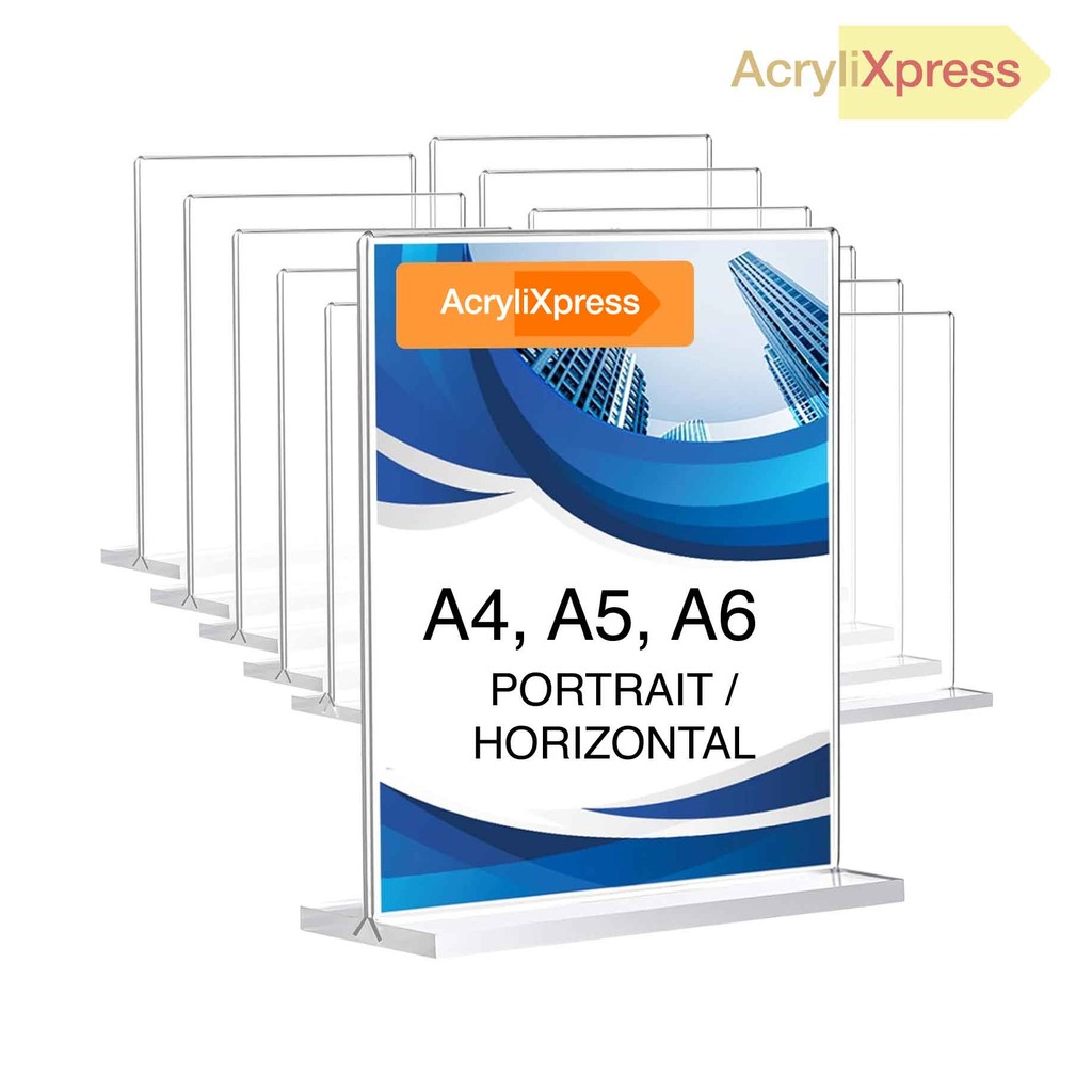 Acrylic T Shape Menu Paper Display Stand Picture Frame with Wooden Base A6 A5 A4