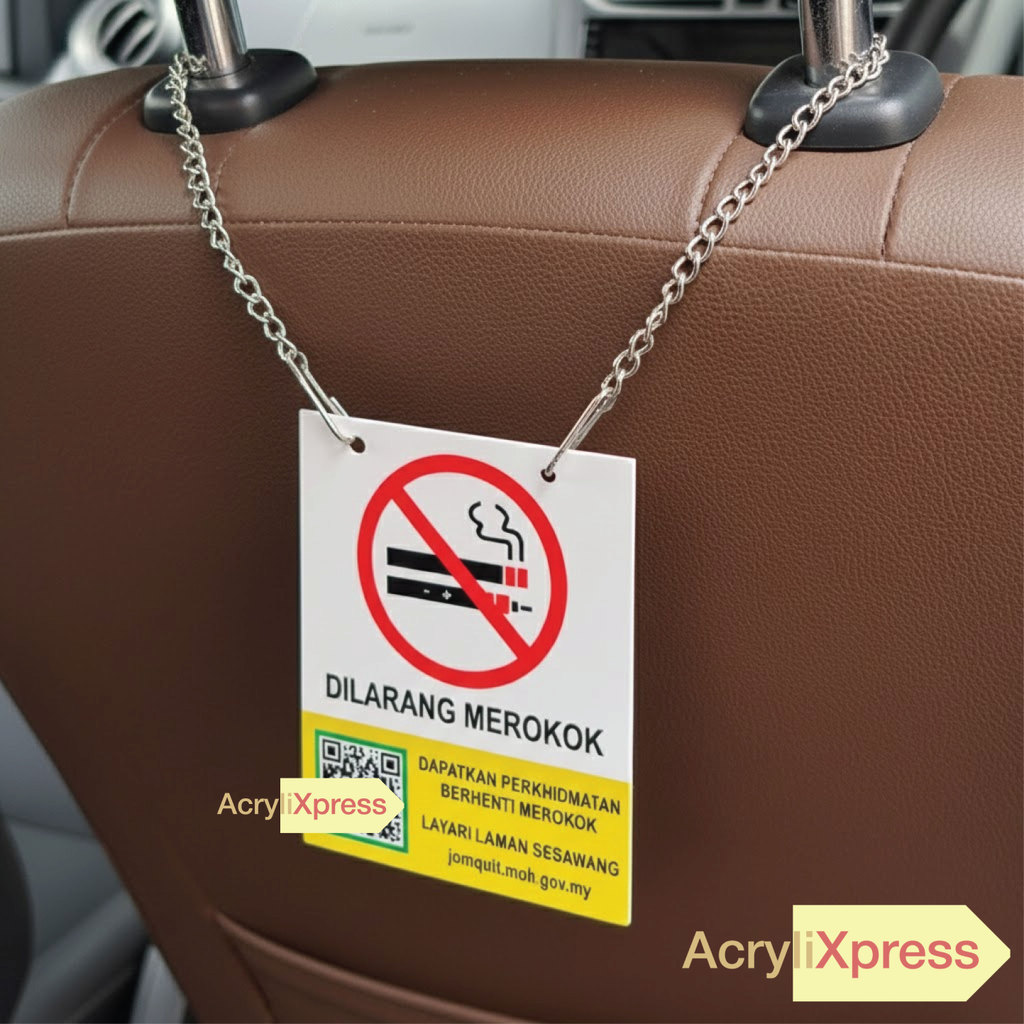 Hanging No Smoking Sign Grab & E-hailing Tanda Dilarang Merokok 2025 Hang KKM Compliant Car Sign
