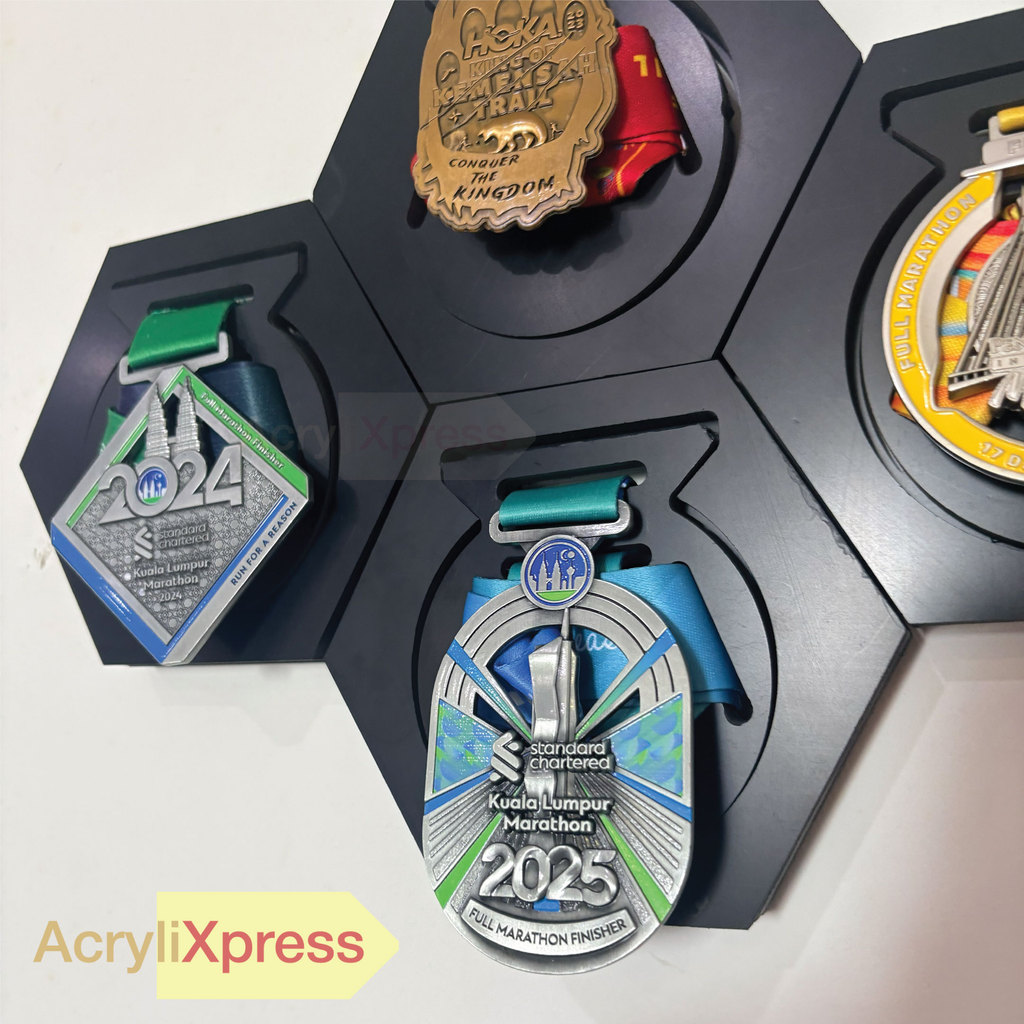 Hexagon marathon Medal Holder | PVC Penyangkut Pingat Dinding larian Moden DIY Medal Display Hanger