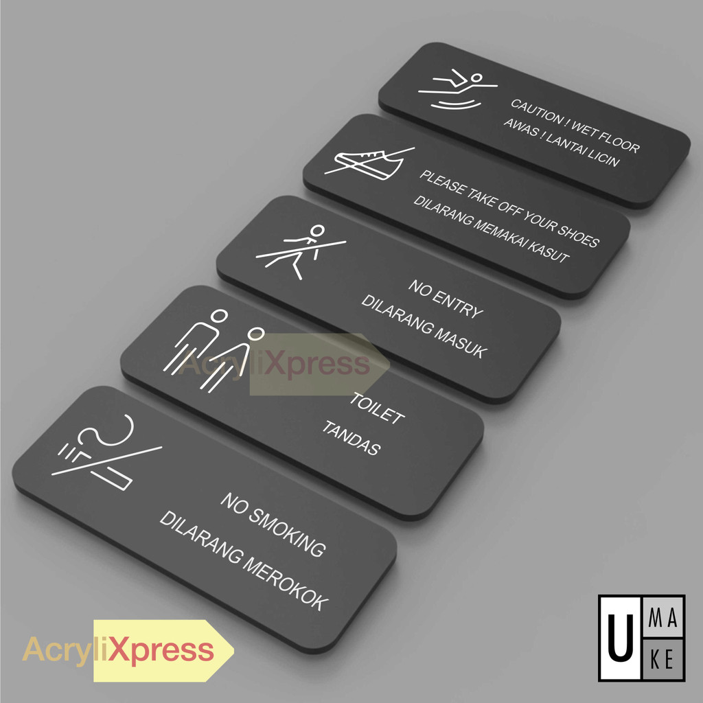 Minimalist Acrylic Signage Office Cafe Business Tanda No Smoking No Entry No Outside Food view 2