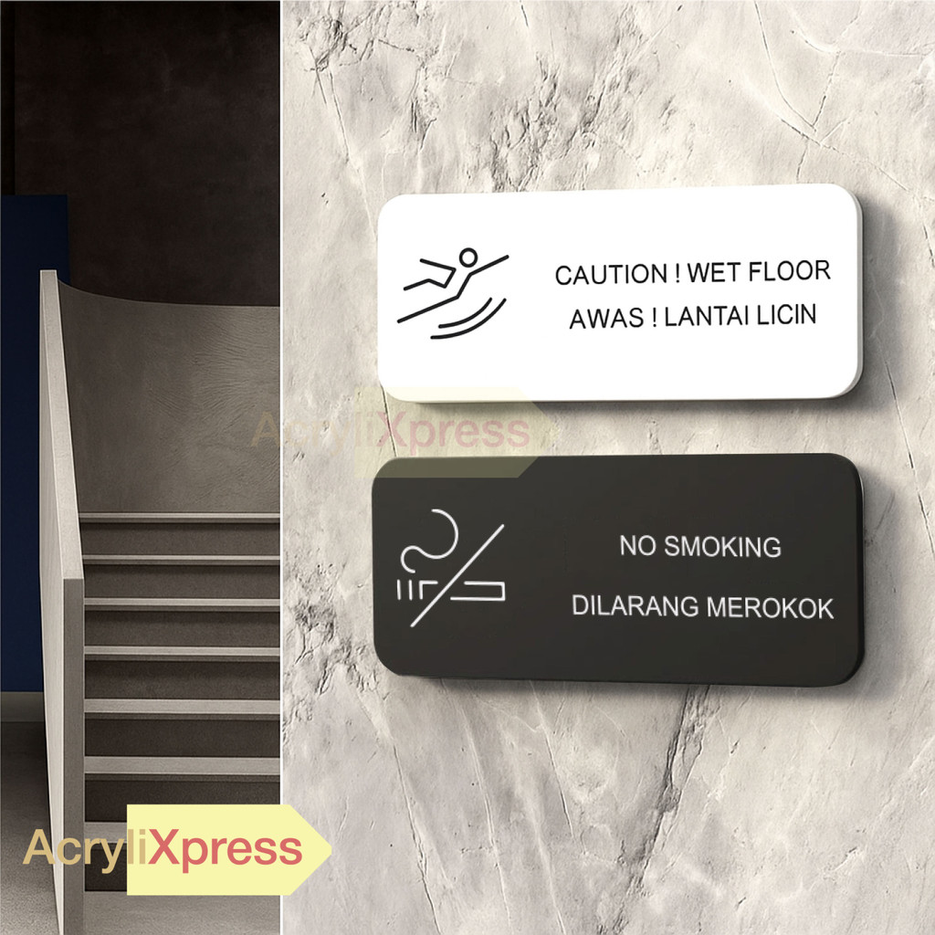 Minimalist Acrylic Signage Office Cafe Business Tanda No Smoking No Entry No Outside Food