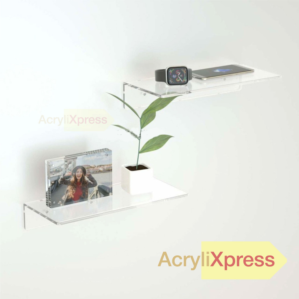 No Drill Acrylic Wall Shelf Rak Dinding Bathroom Makeup Skincare Organizer Storage | Rak susun UMAKE