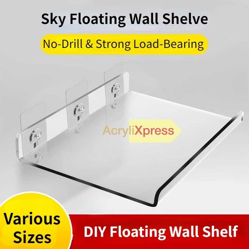 Sky Floating Wall Shelve Acrylic Shelf Display Shelves Bracket Stand Wall Mounted No-Drill Rack