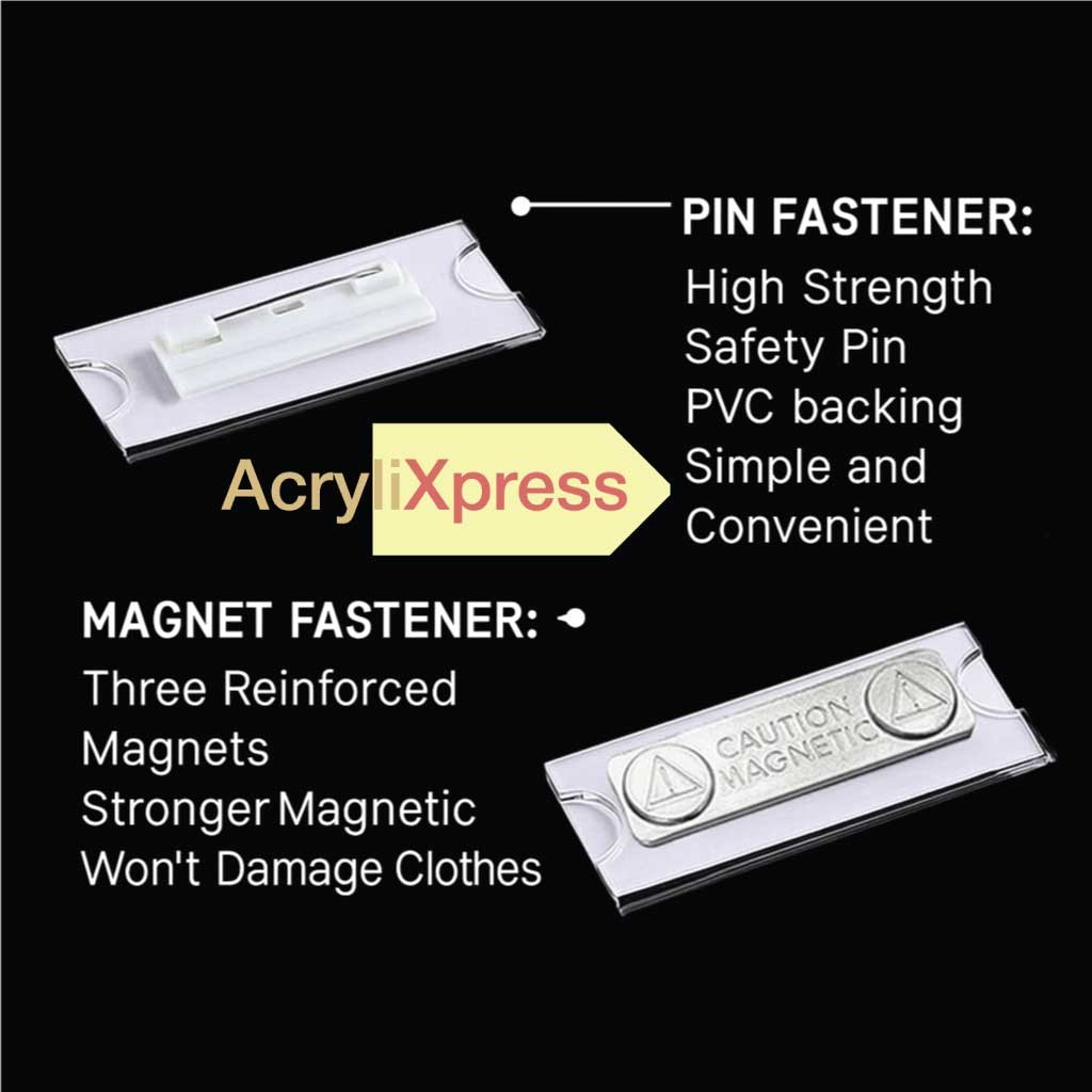 Tag Nama DIY Boleh Guna Semula | Acrylic Name Badge Magnet & Pin view 2
