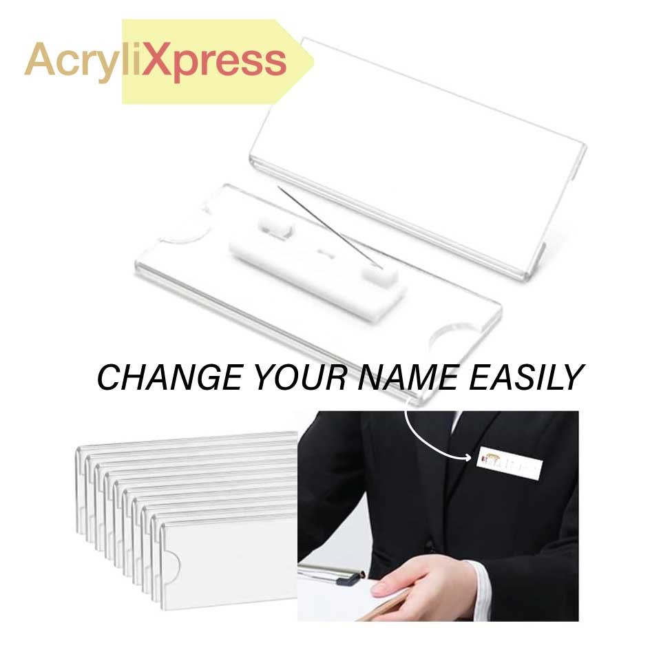 Tag Nama DIY Boleh Guna Semula | Acrylic Name Badge Magnet & Pin view 4