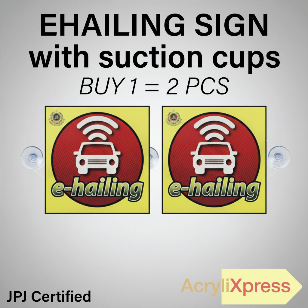 Tanda Ehailing (15x15CM) dgn 4 Suction Cups - Ehailing Sign & Mudah Dipasang atau Ditanggalkan