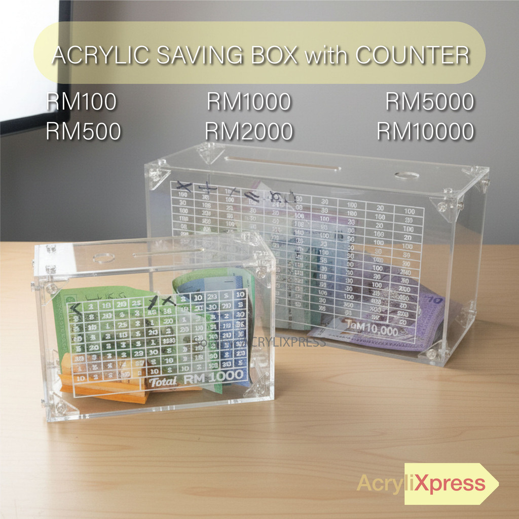 UMAKE Transaprent Money Box Handmade Reusable Piggy Bank Craft With Saving Money Goals Counter Store